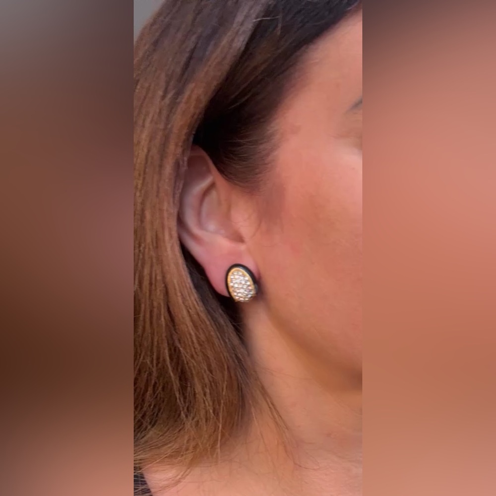 Christian Dior Vintage 1980s Oval Whole Crystals Black Gold Clip On Earrings - Picture 9 of 9